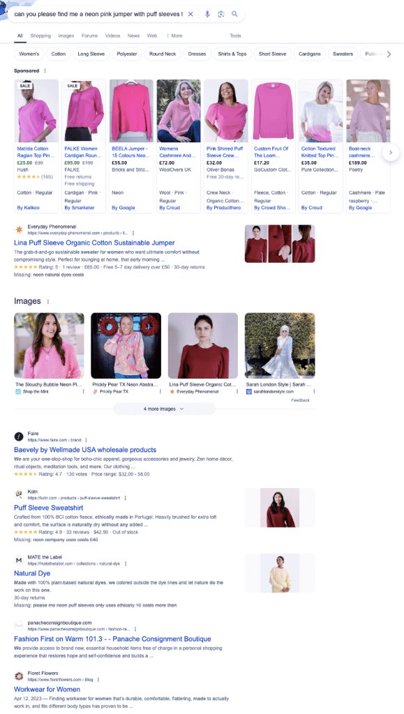 Google search presents a response that doesn't fit the given parameters